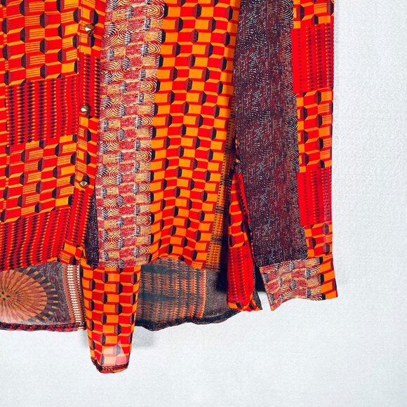 Sans Souci Top Womens S Red Stretch Spiked Buttons Career Artsy - Picture 2 of 12